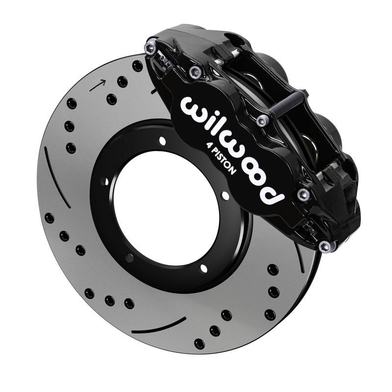 Wilwood 69-83 Porsche 911 Front Superlite Brake Kit 3.5in MT Drilled & Slotted - Black 14016679d