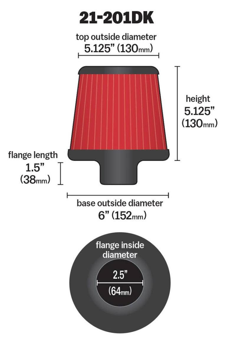AEM 2.50 inch Short Neck 5 inch Element Filter Replacement 21201dk image 3