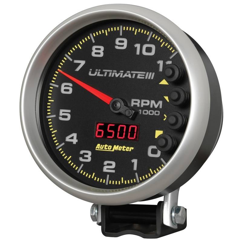 AutoMeter Gauge Tach 5in. 11K RPM Pedestal Datalogging Ultimate IIi Playback Black 6888 image 3