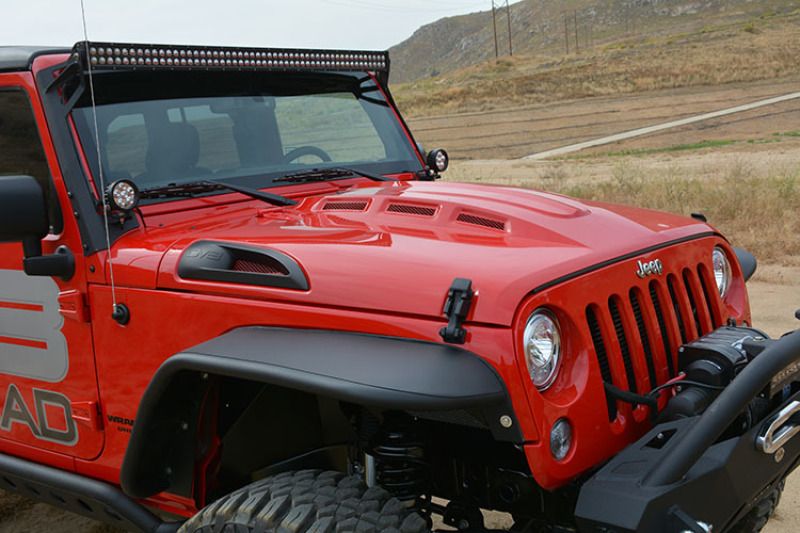 DV8 Offroad 07-18 Jeep Wrangler JK Metal Heat Dispersion Hood - Primer Black hdmb07-02 image 14