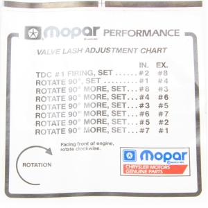 MOPAR PERFORMANCE Valve Lash Adj. Decal