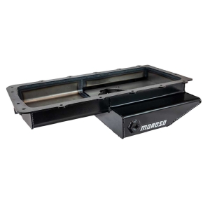 Moroso Ford 5.0L/5.2L Coyote Cobra Replica Road Race Baffled Rear T-Sump Steel Black Pc Oil Pan
