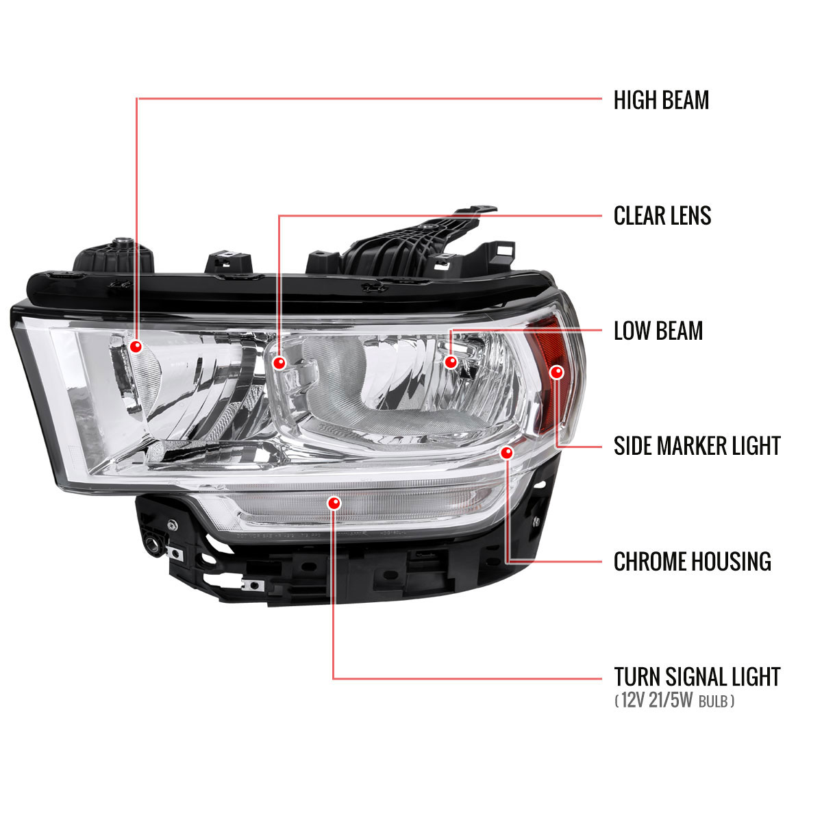 SPEC-D Tuning Dodge Ram 2500 3500 OE Halogen Headlights With Chrome Housing Clear Lens & Amber Reflector 2lh-ram1925-rs image 8
