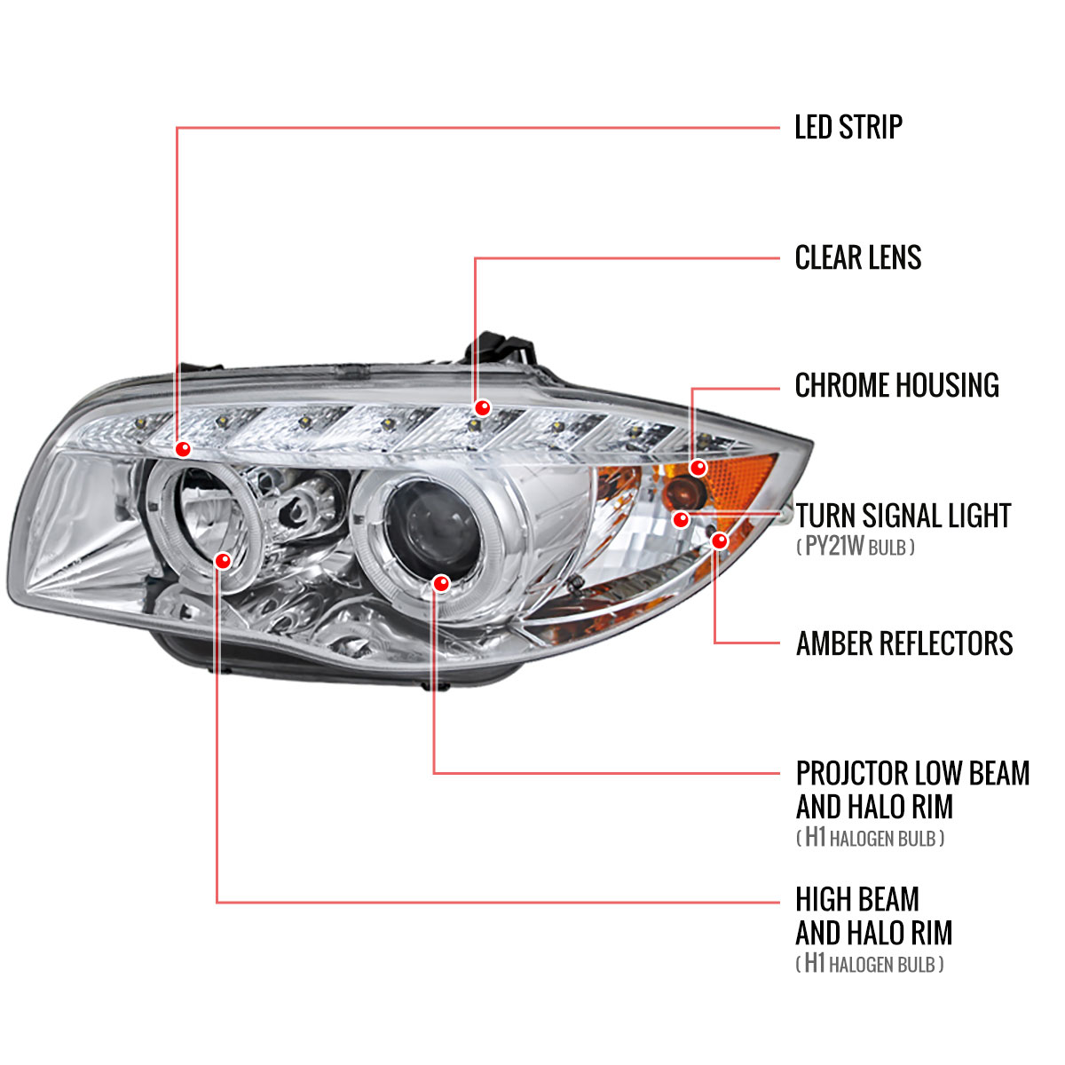 Spec-D Tuning Bmw E87 1 Serieschrome Projector Headlight 2LHP-E8708-TM image 7