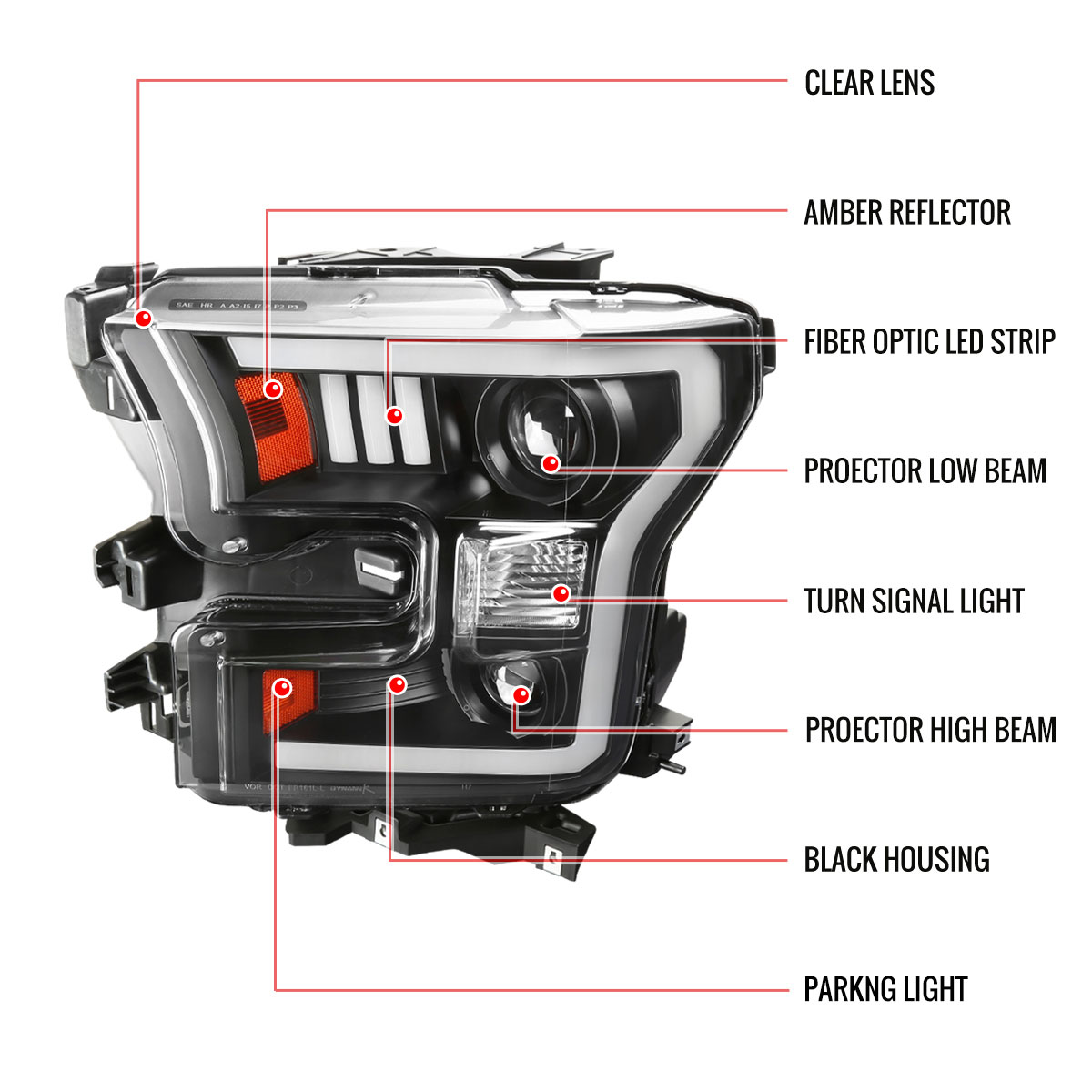 SPEC-D Tuning Ford F150 LED Projector Headlights - Clear Lens With Matte Black Housing 2lhp-f15015jm-rs image 8