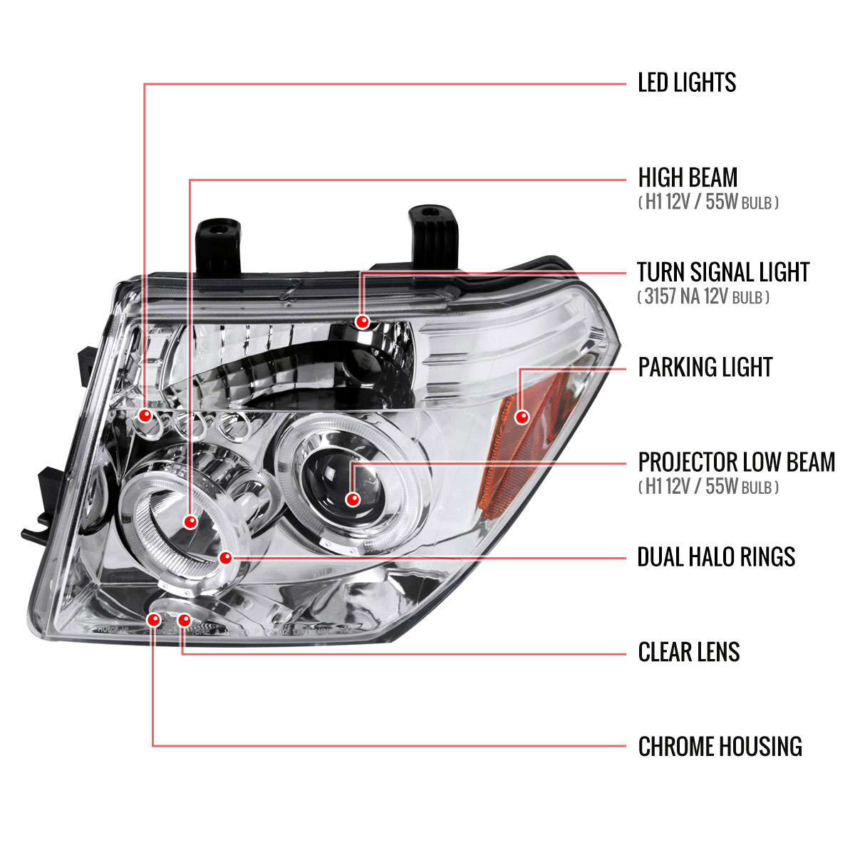 Spec-D Tuning Nissan Pathfinder Halo Led Projector Chrome 2LHP-PATH05-TM image 9
