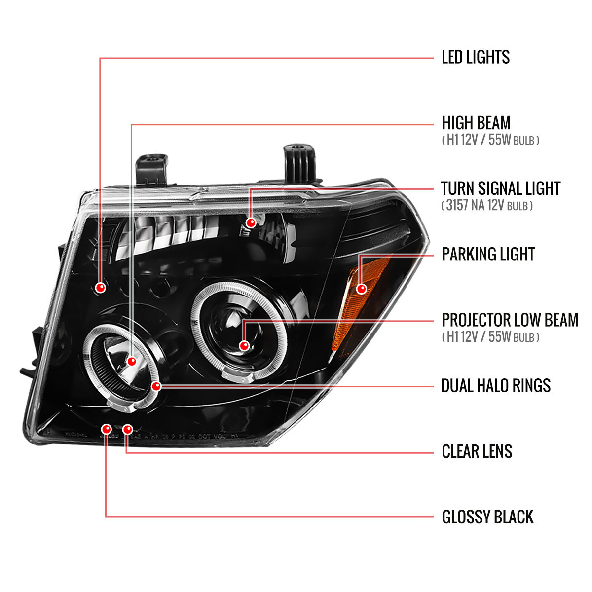 SPEC-D Tuning Nissan Pathfinder Projector Headlight Glossy Black 2lhp-path05bk-tm image 9