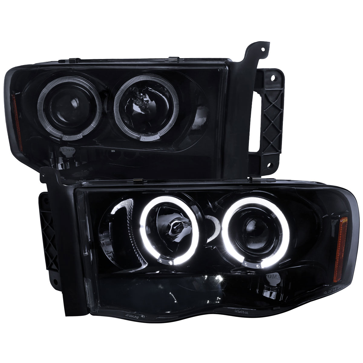 SpecD Tuning Dodge Ram Halo Projector Headlight Gloss Black Housing