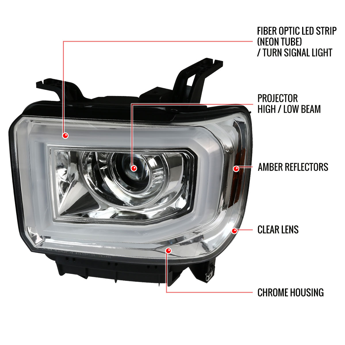 SPEC-D Tuning GMC Sierra Projector Headlights - Chrome 2lhp-sie14-tm image 7
