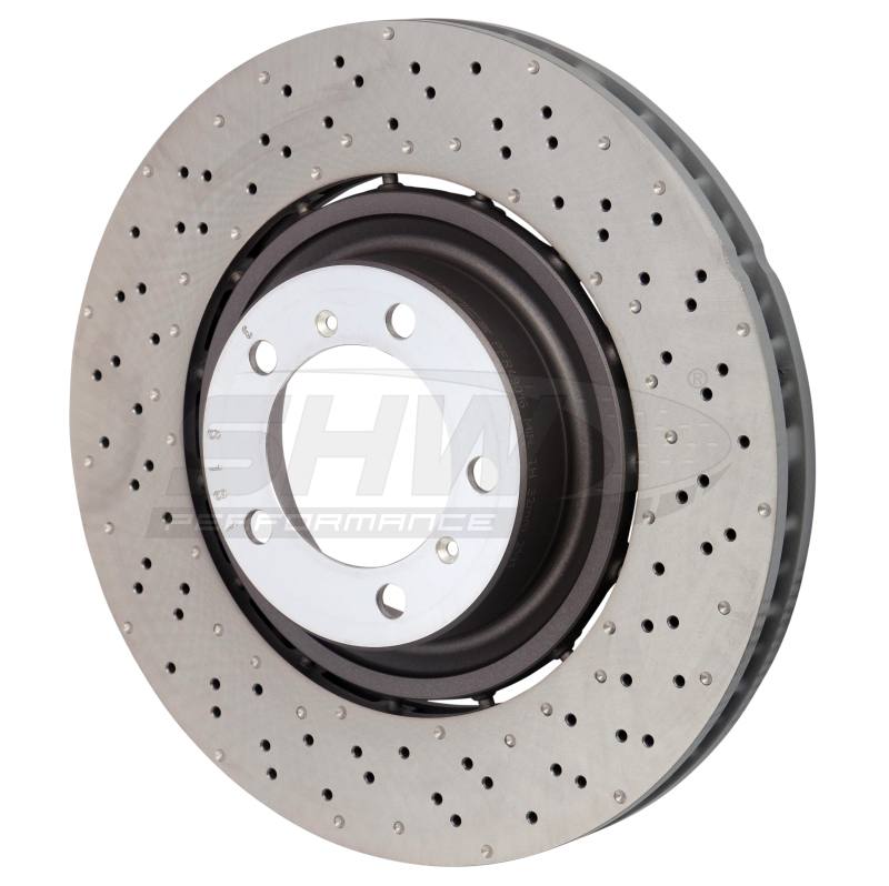 SHW 14-19 Porsche 911 Turbo 3.8L w/o Ceramics Right Front Drilled-Dimple LW Brake Rotor (9P1615302K) PFR49016