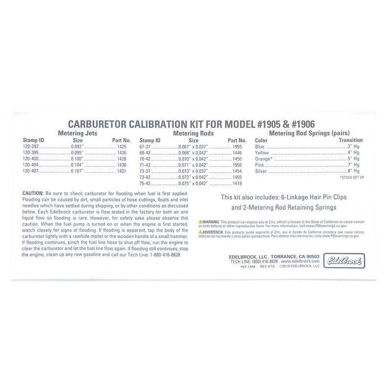 Edelbrock Calibration Kit for 1905 / 1906 1948 image 8
