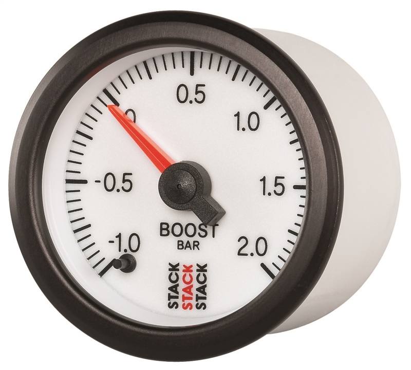 Autometer Stack 52mm -1 to +2 Bar (Incl T-Fitting) Pro Stepper Motor Boost Pressure Gauge - White ST3361 image 2