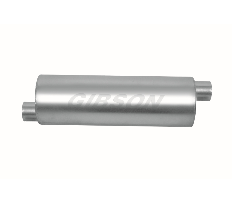 Gibson SFT Superflow Offset/Offset Round Muffler - 6x24in/2.5in Inlet/2.5in Outlet - Stainless