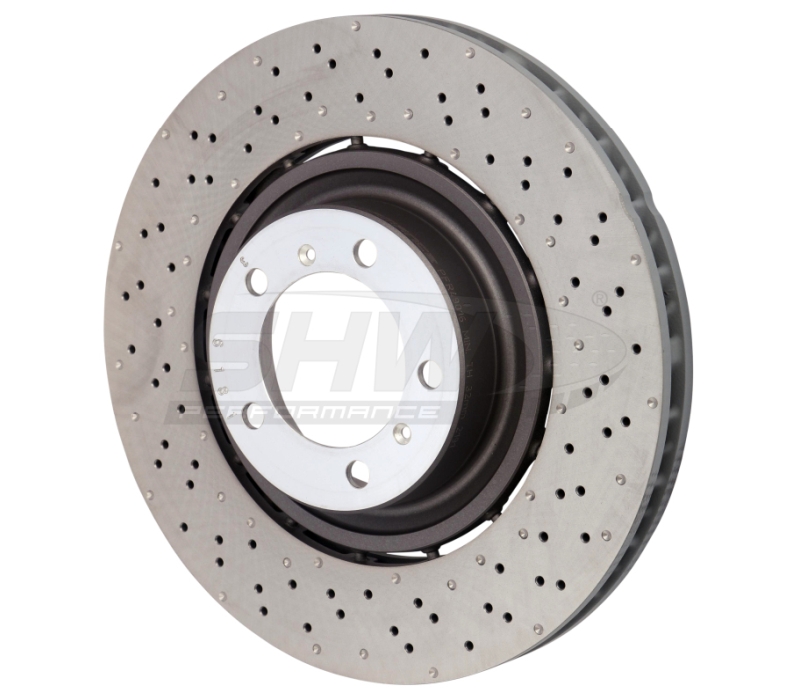 SHW 14-19 Porsche 911 Turbo 3.8L w/o Ceramics Right Front Drilled-Dimple LW Brake Rotor (9P1615302K)