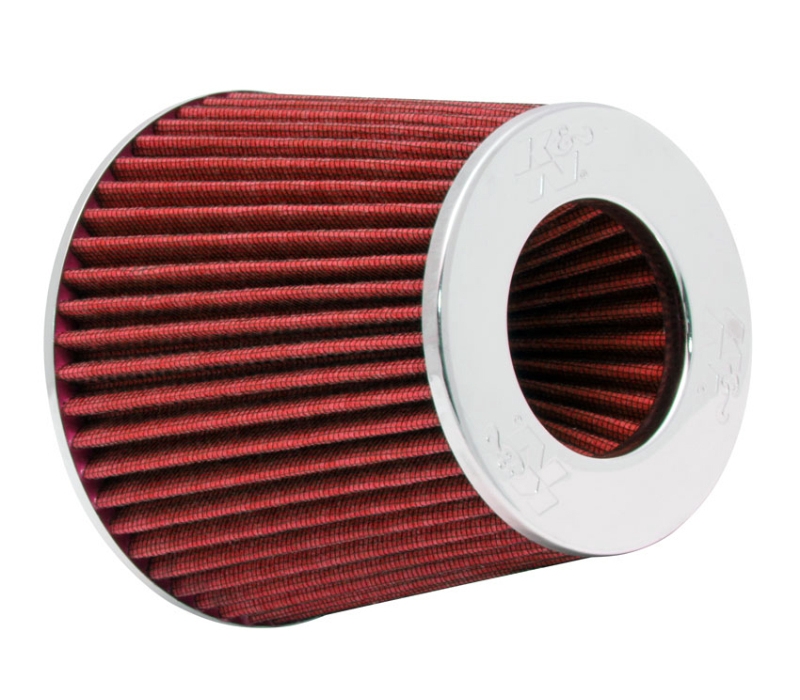 K&N Universal Air Filter Chrome Round Tapered Red - 4in Flange ID x 1.125in Flange Length x 5.5in H