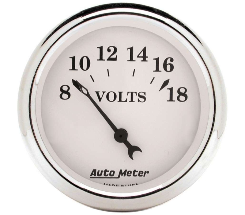 AutoMeter Old Tyme White 2 1/16in Voltmeter 8-18