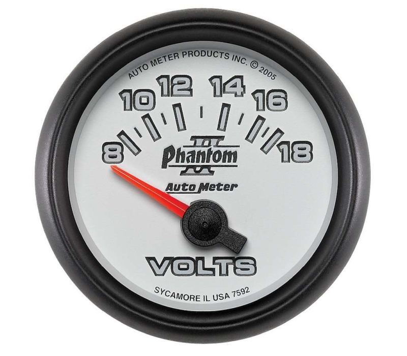 Autometer Phantom II 52.4mm Short Sweep Electronic 8-18 Volts Voltmeter Gauge