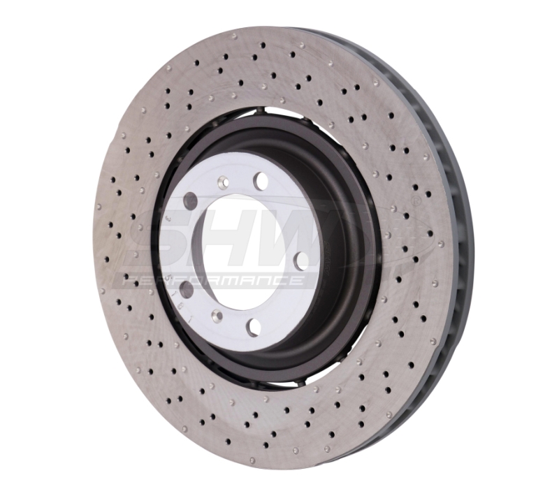 SHW 14-19 Porsche 911 Turbo 3.8L w/o Ceramics Left Front Drilled-Dimpled LW Brake Rotor (9P1615301K)