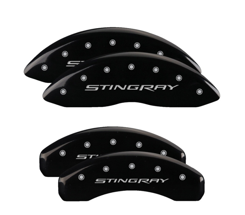 MGP 4 Caliper Covers Engraved Front & Rear Stingray Black finish silver ch