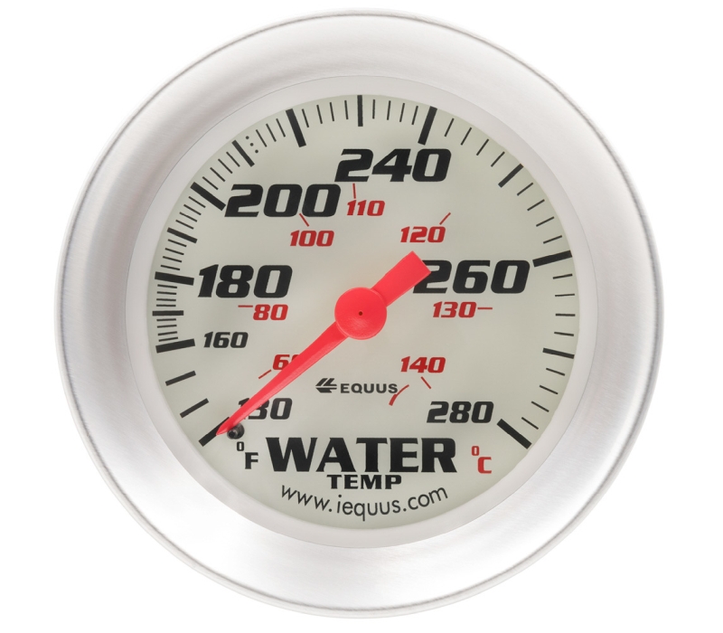 EQUUS 2-5/8 Dia Water Temp Gauge Silver 130-280