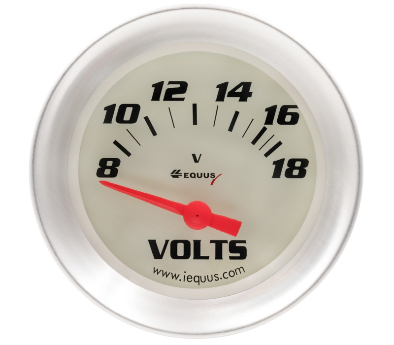 EQUUS 2-5/8 Dia Voltmeter Gauge Silver 8-18 Volts