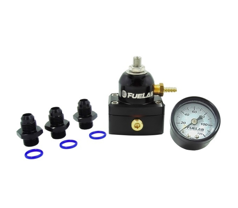 Fuelab 535 EFI Adjustable Mini FPR 25-90 PSI (2) -6AN In (1) -6AN Return (3) -6AN ORB w/Gauge Kit