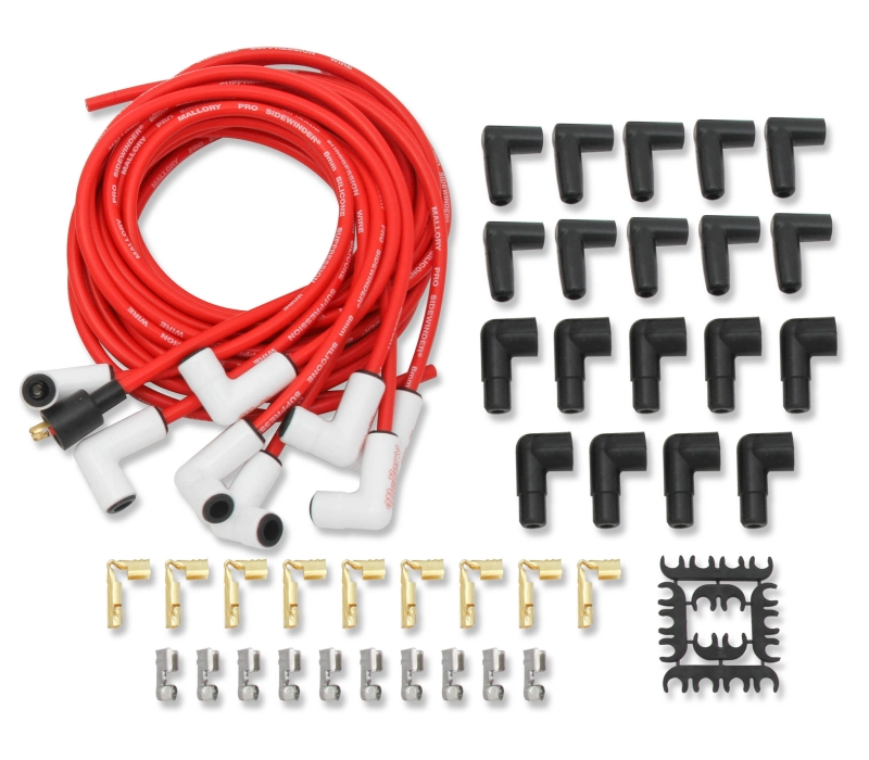 MALLORY Pro Sidwinder Plug Wire Set w/Ceramic Boots Red