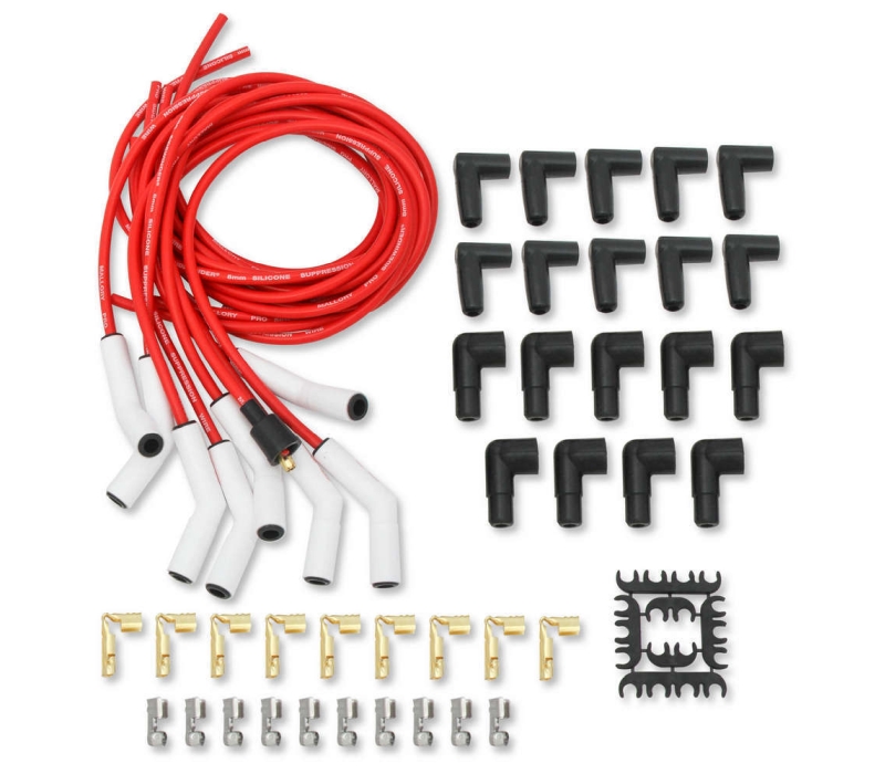 MALLORY Pro Sidwinder Plug Wire Set w/Ceramic Boots Red