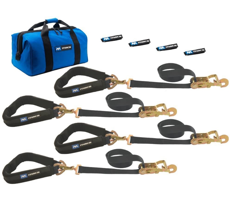 MACS CUSTOM TIE-DOWNS 4 Tie Downs Direct Hook & 4-40in Thru Wheel Stra