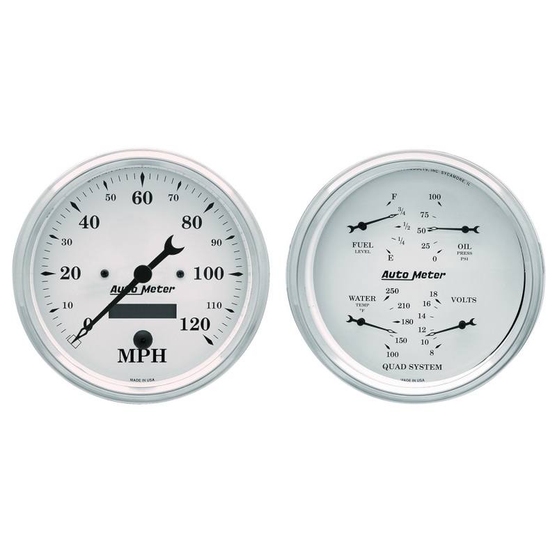 AutoMeter Gauge Kit 2 Pc. Quad & Speedometer 5in. Old Tyme White 1603