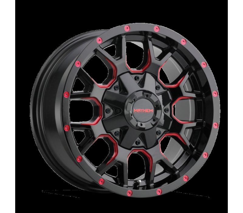 Mayhem 8015 Warrior 18x9 / 6x135 BP / 18mm Offset / 106mm Hub Black w/ Prism Red Wheel 8015-8937btr18