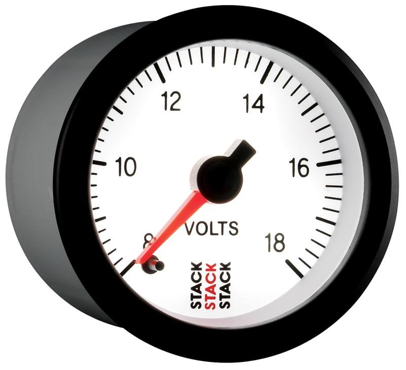 Autometer Stack 52mm 8-18V Pro Stepper Motor Battery Voltage Gauge - White ST3366 image 6