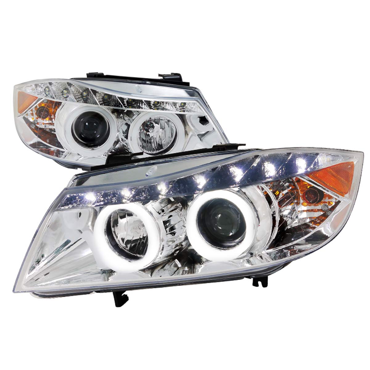 Spec-D Tuning Bmw E90 Smd Led Iced Halo Projector Headlight Chrome Housing 6LHP-E9005-8-TM