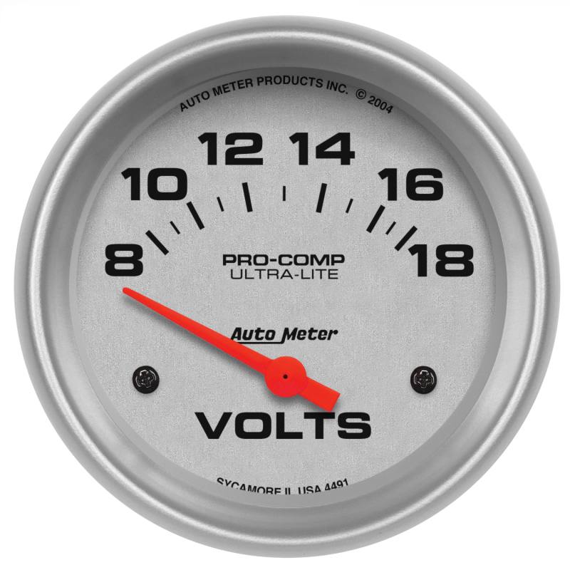Autometer Ultra-Lite 66.7mm Short Sweep Electric 8-18 Volts Voltmeter 4491 image 2
