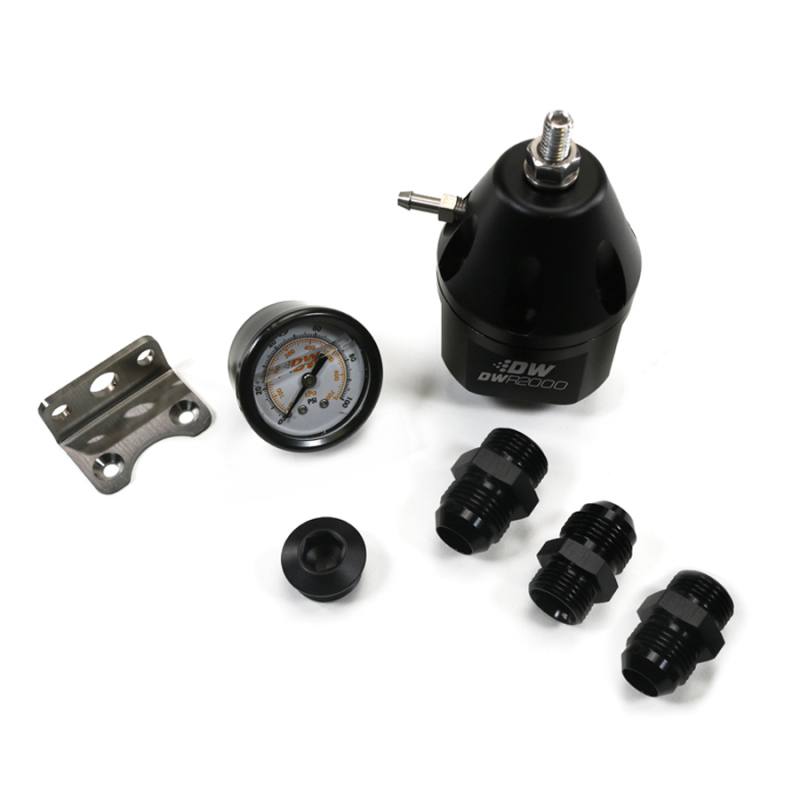 DeatschWerks DWR2000 AFPR + Pressure Gauge + 10AN Fittings - Anodized Black 6-2000-FRB-1010