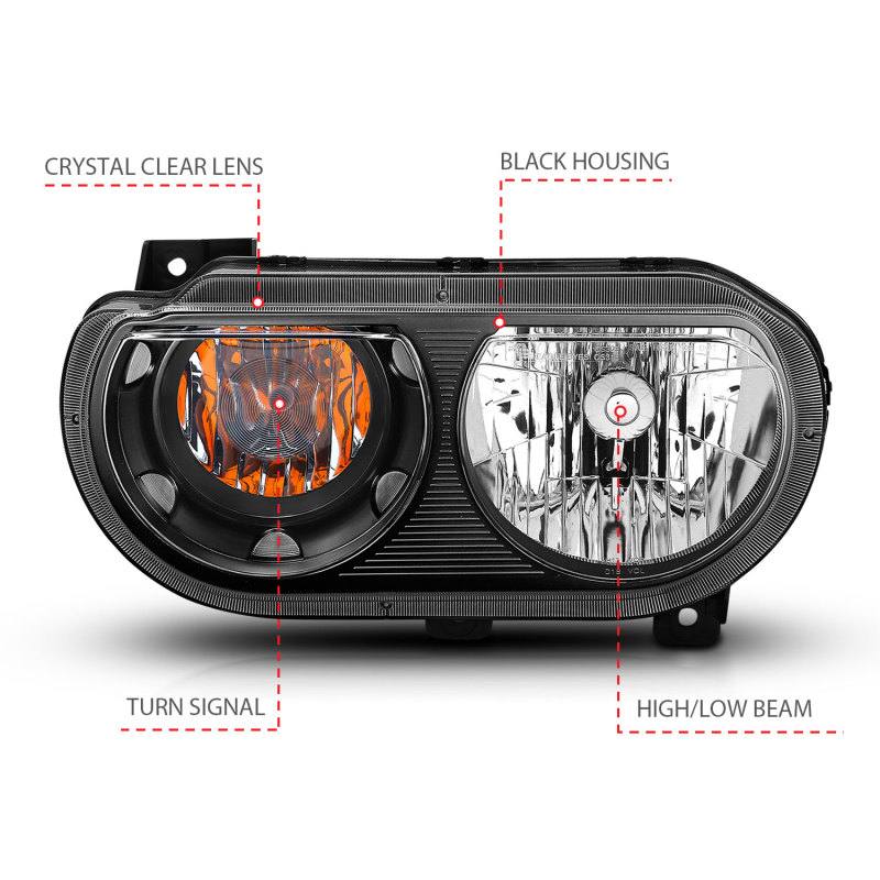 ANZO 2008-2014 Dodge Challenger Crystal Headlights Black 121526 image 6