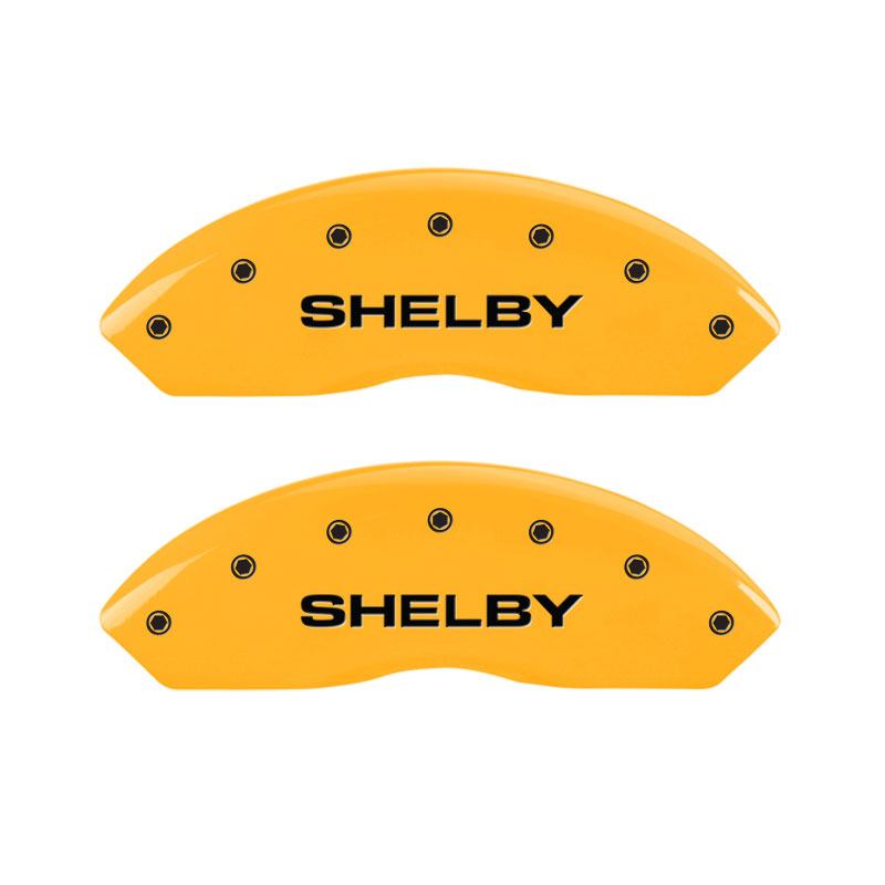 MGP Caliper Covers 10197SSBYYL Caliper Cover (Yellow Powder Coat Finish, Engraved Front: Shelby - Engraved Rear: Tiffany Snake, Black Characters, Set of 4)