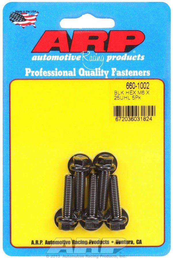 ARP M6 x 1.00 x 25 Black Oxide Hex Bolts (5/pkg) 660-1002