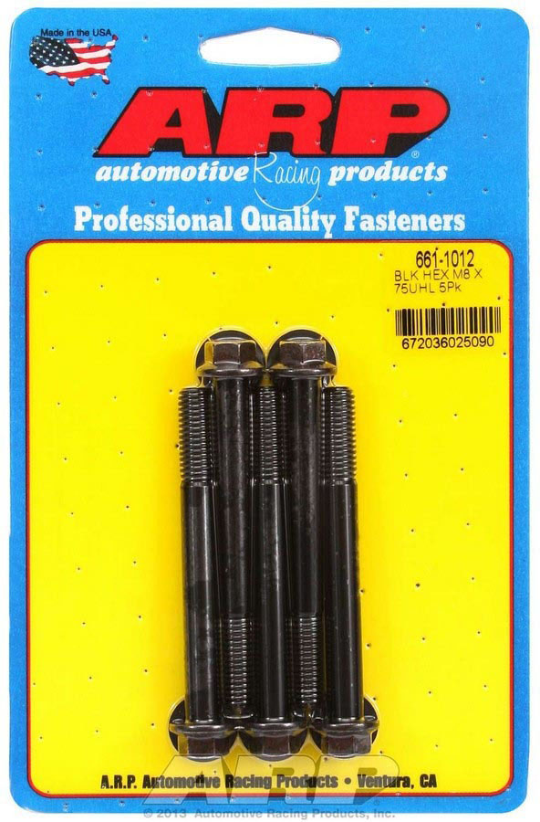 ARP M8 x 1.25 x 75 Hex Black Oxide Bolts (5/pkg) 6611012