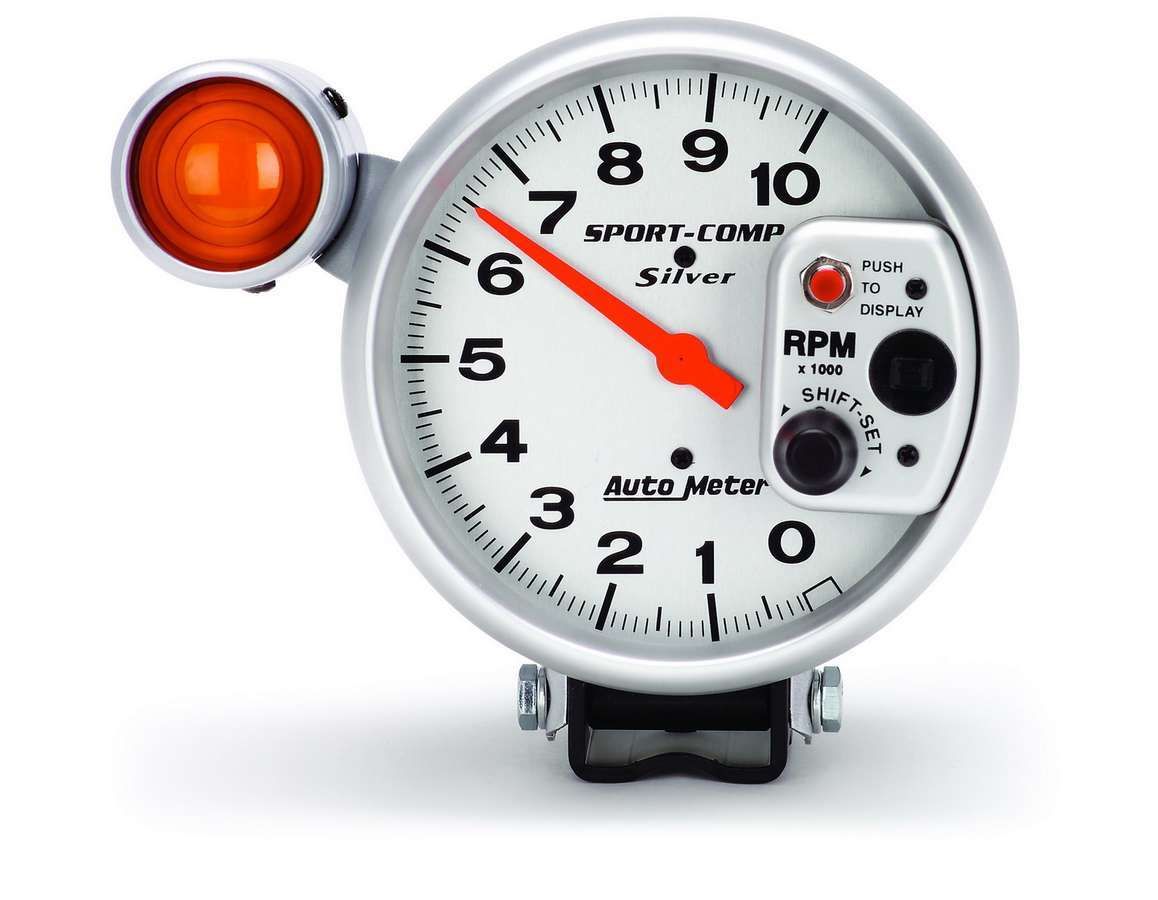Autometer Sport-Comp 5 inch 10K RPM Shift Light Silver Tach 3911