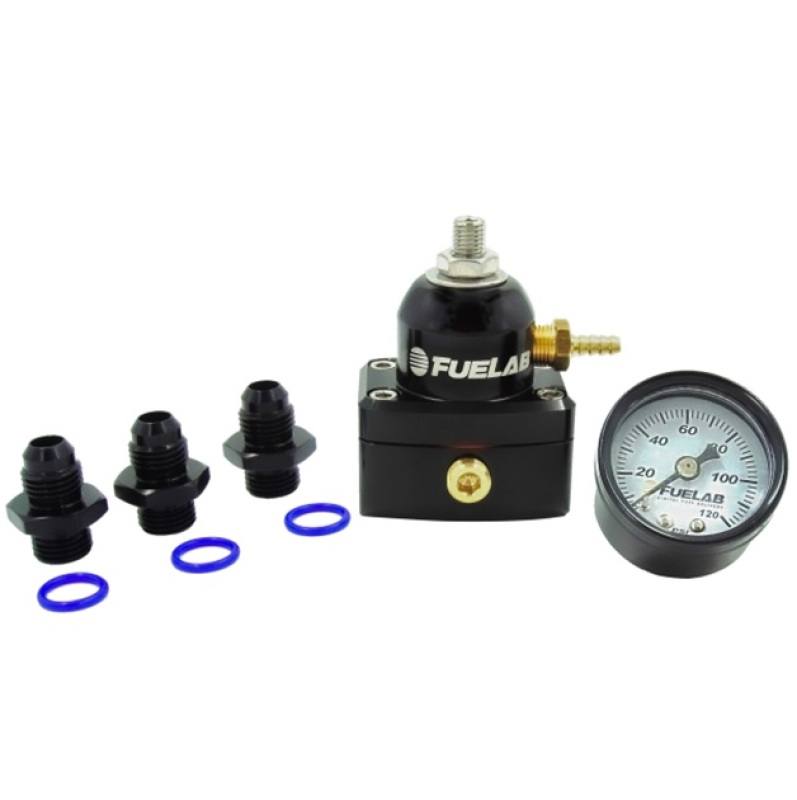 Fuelab 535 EFI Adjustable Mini FPR 25-90 PSI (2) -6AN In (1) -6AN Return (3) -6AN ORB w/Gauge Kit 535011k image 2