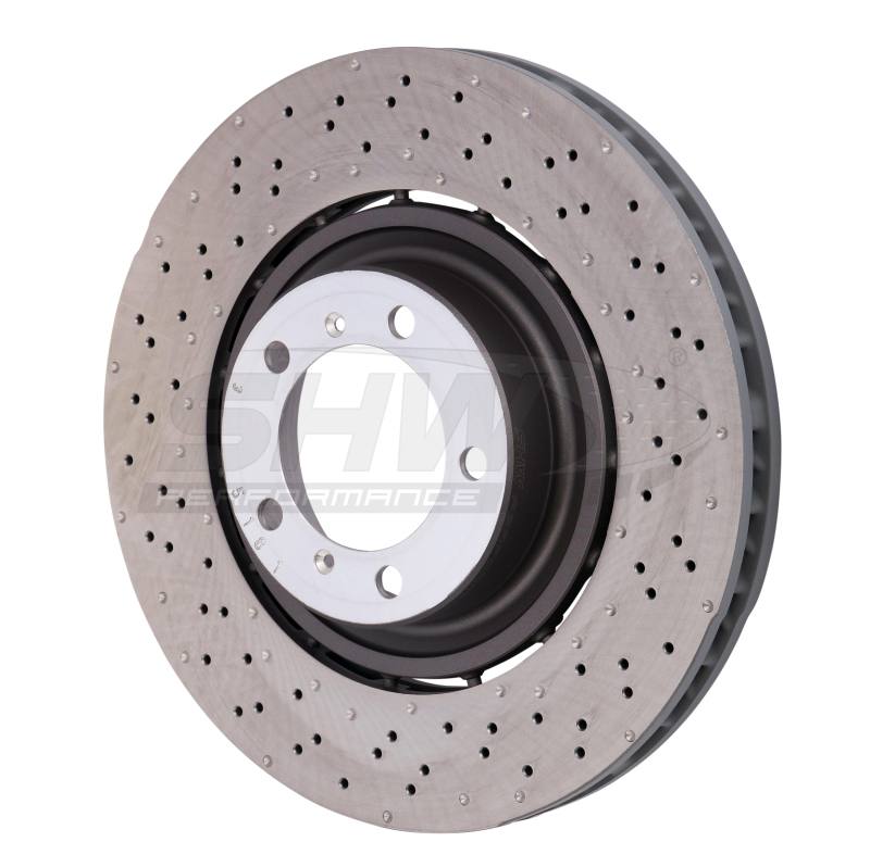 SHW 14-19 Porsche 911 Turbo 3.8L w/o Ceramics Left Front Drilled-Dimpled LW Brake Rotor (9P1615301K) PFL49015