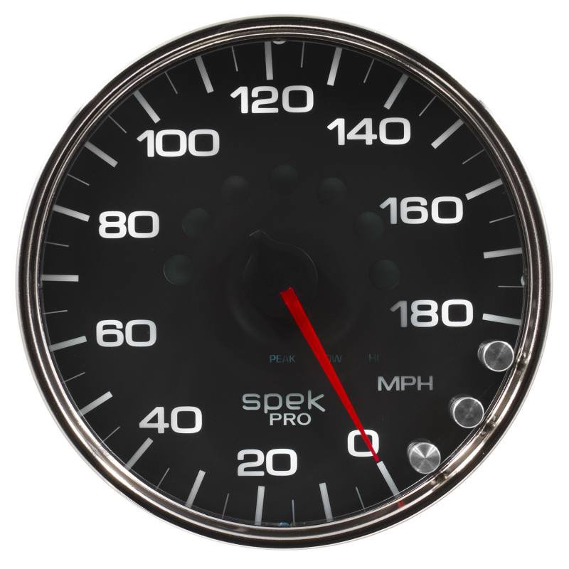 Autometer Spek-Pro Gauge Speedometer 5in 180 Mph Elec. Programmable Black/Chrome P23031