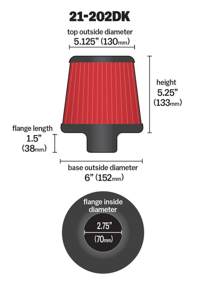 AEM 2.75 inch Short Neck 5 inch Element Filter Replacement 21202dk image 3