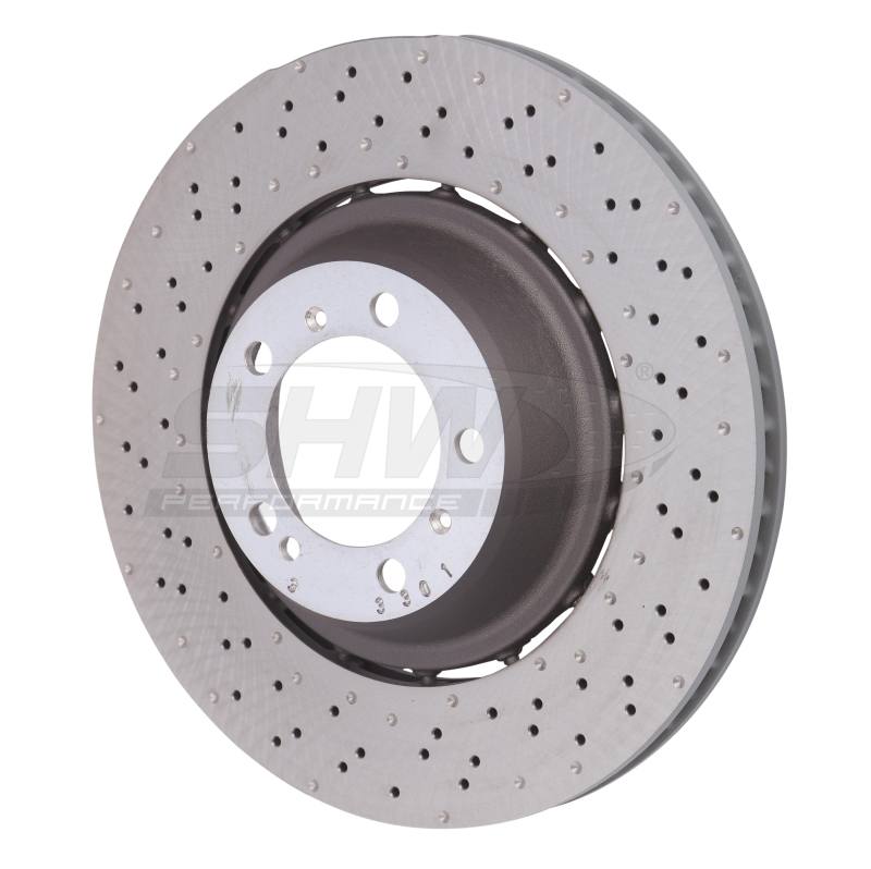 SHW 14-19 Porsche 911 Turbo 3.8L w/o Ceramics Left Rear Drilled-Dimpled LW Brake Rotor (99135240703) PRL49917