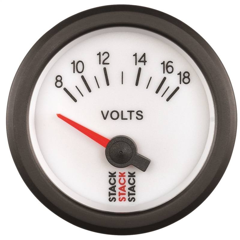 Autometer Stack 52mm 8-18V Electric Battery Voltage Gauge - White ST3266