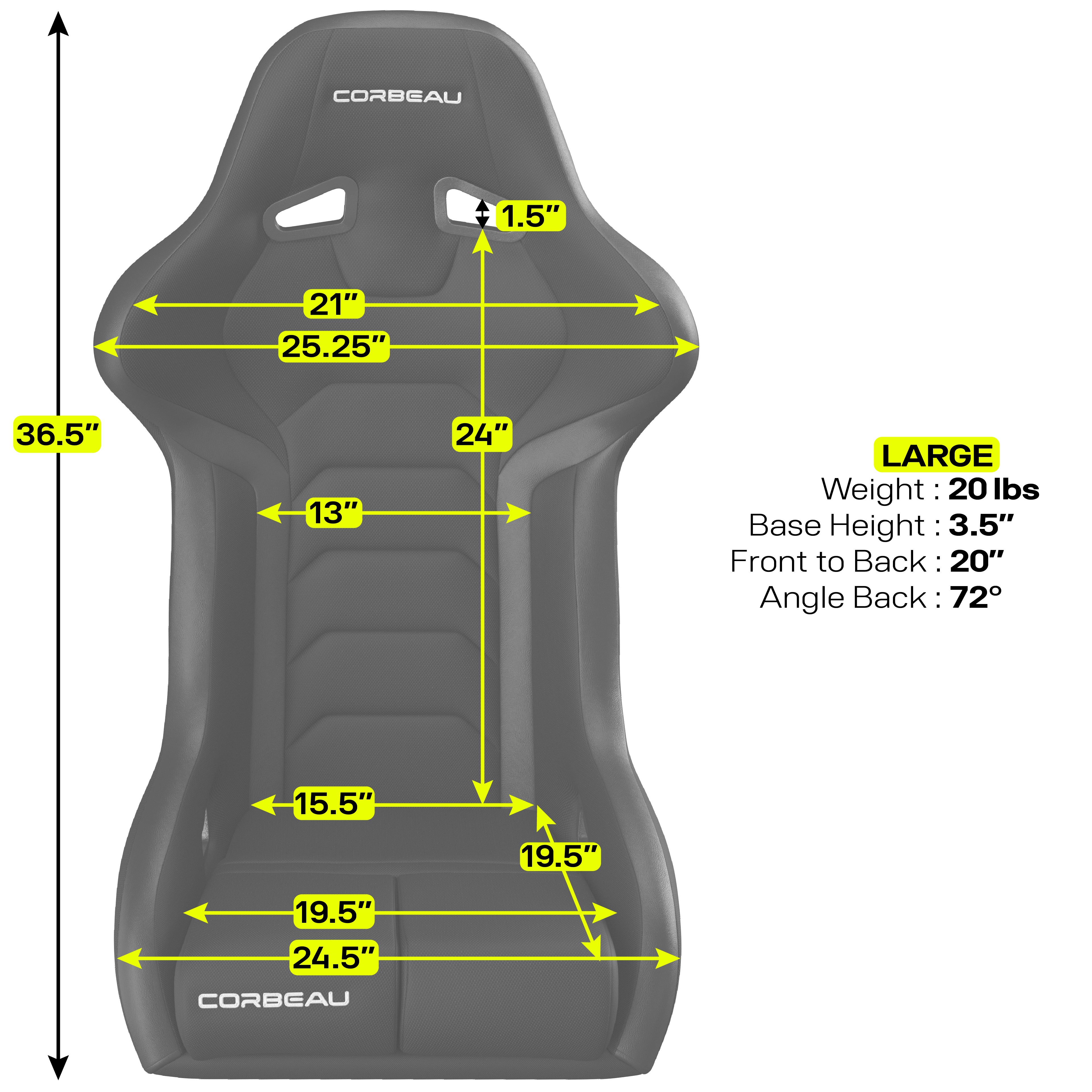 Corbeau FX1 Pro Seat with Black Cloth / Vinyl Wide 29501w image 5