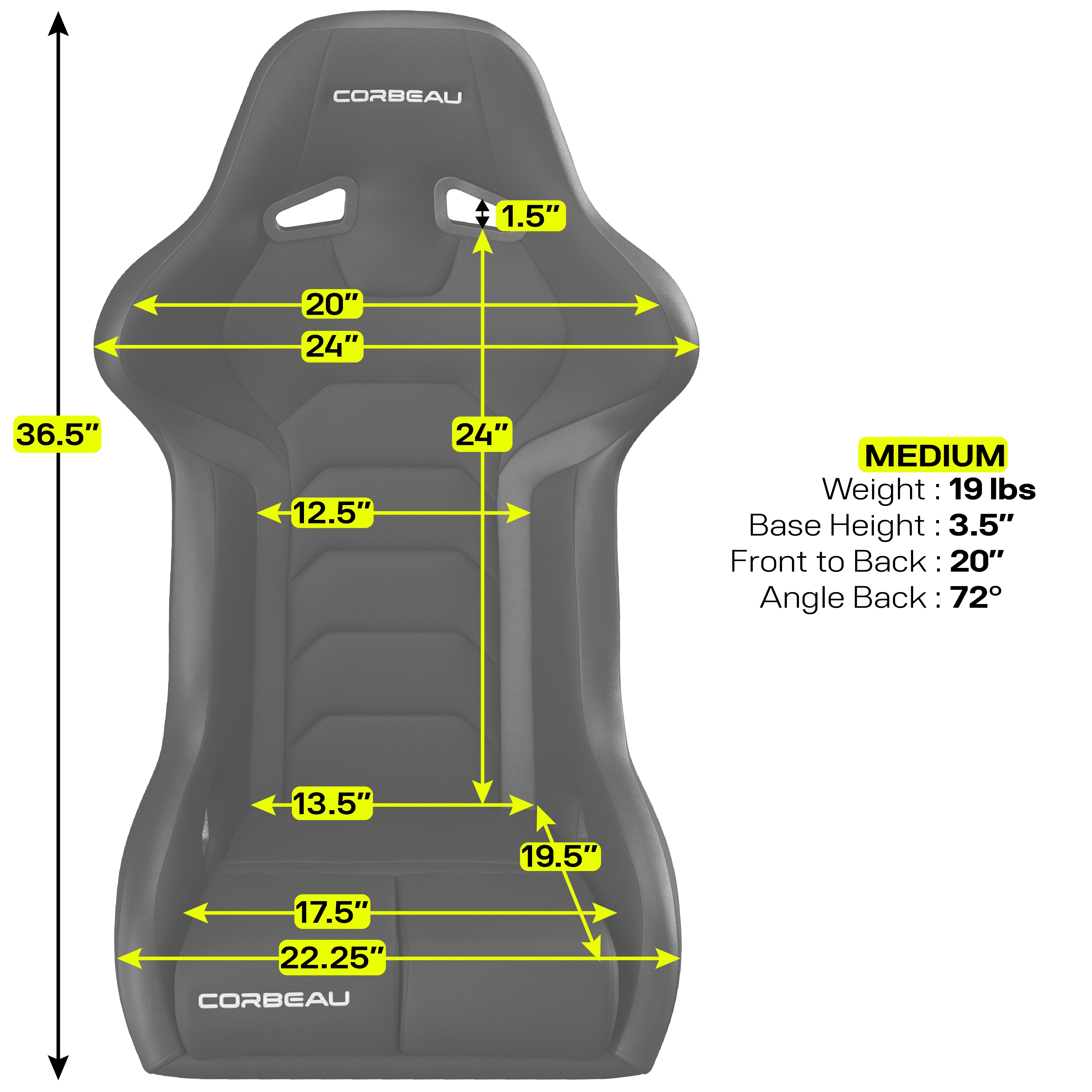 Corbeau FX1 Pro Seat with Black Cloth / Vinyl Medium 29501 image 5