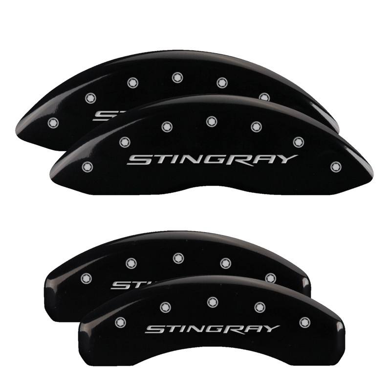MGP 4 Caliper Covers Engraved Front & Rear Stingray Black finish silver ch 13009SSTYBK