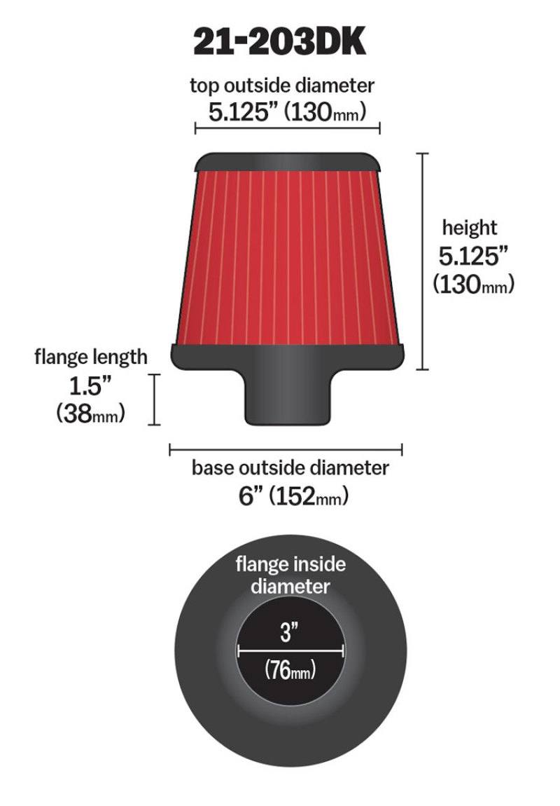 AEM Induction AIR FILTER 3in X 5in DRYFLOW 21-203dk image 3